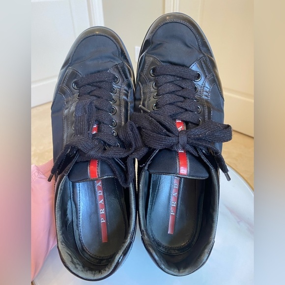 Prada Black Nylon and Patent Leather Low Top Sneakers Size 7 or 8 or 8.5 - Picture 10 of 17